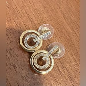 Swarovski Rhodium and Crystal Pave Circles Drop Pierced Earrings NWOT